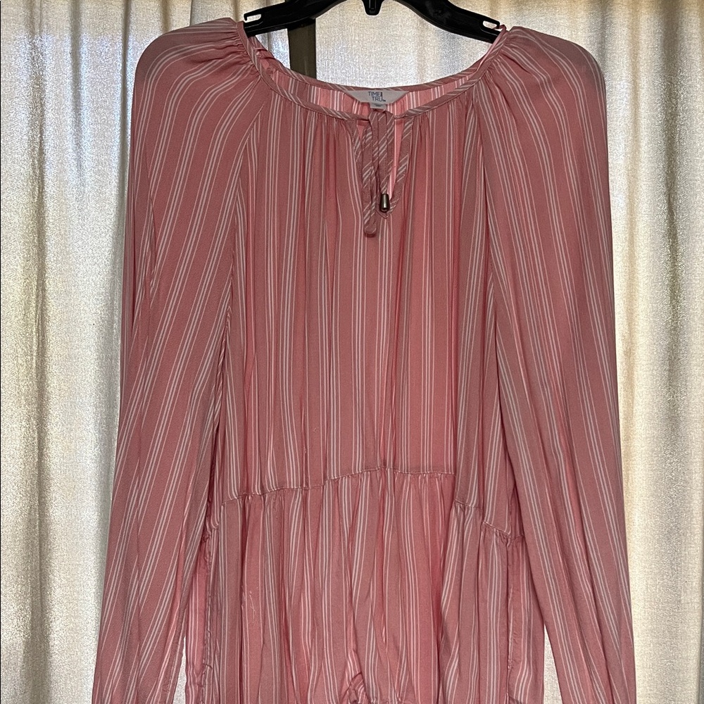 Time and Tru Pink and White Striped Blouse